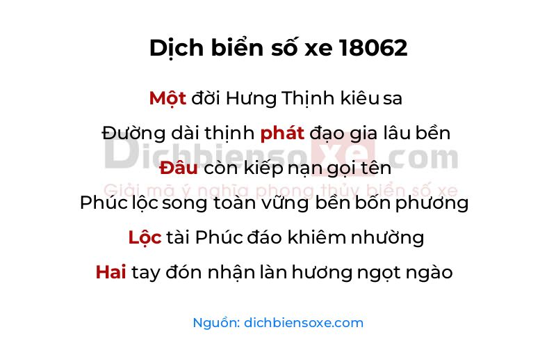 Dịch thơ biển số 18062