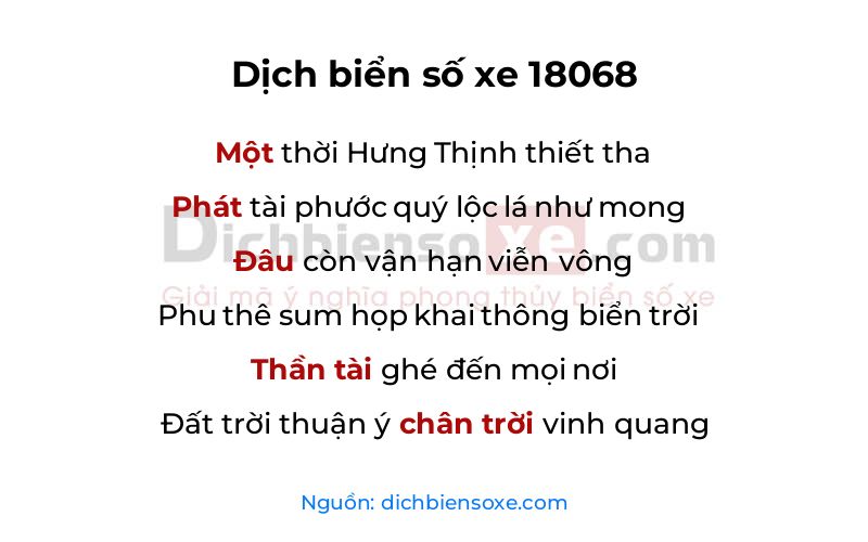 Dịch thơ biển số 18068