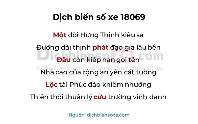Dịch thơ biển số 18069