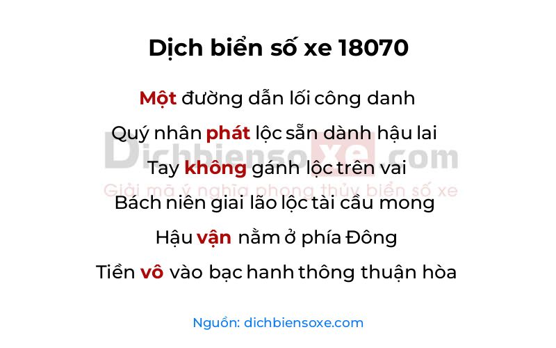 Dịch thơ biển số 18070