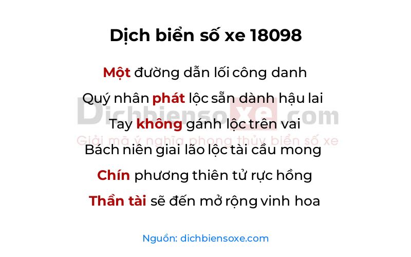 Dịch thơ biển số 18098