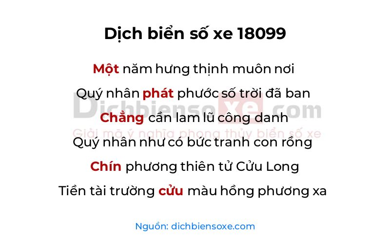 Dịch thơ biển số 18099
