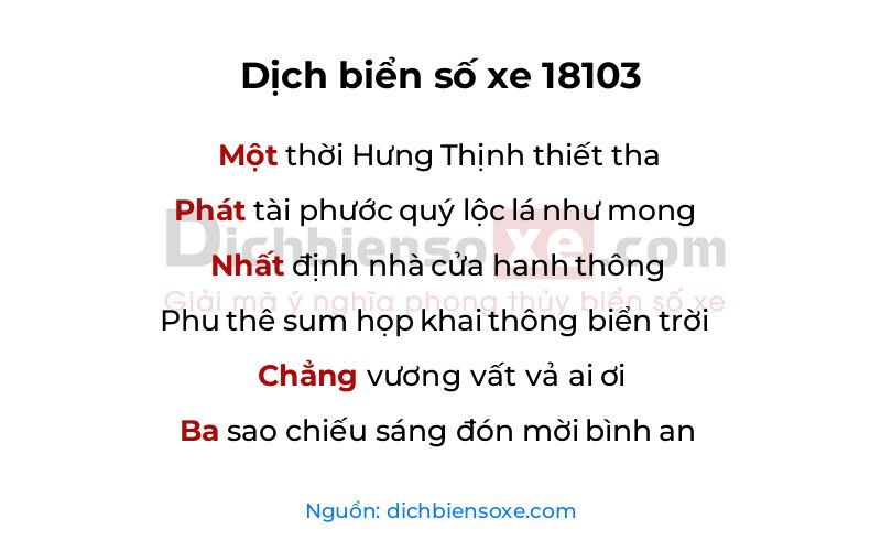 Dịch thơ biển số 18103