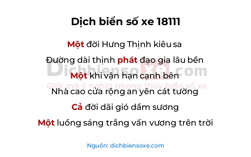 Dịch thơ biển số 18111