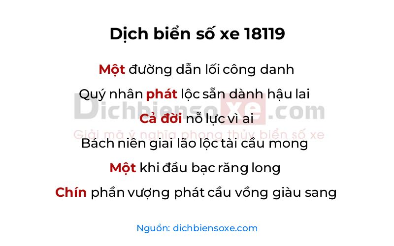 Xem ý nghĩa phong thủy biển số xe 18119 (Phát Nhất Nhất Cửu)