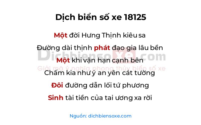 Dịch thơ biển số 18125