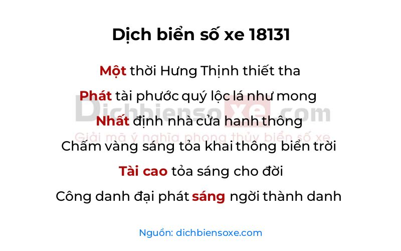 Dịch thơ biển số 18131