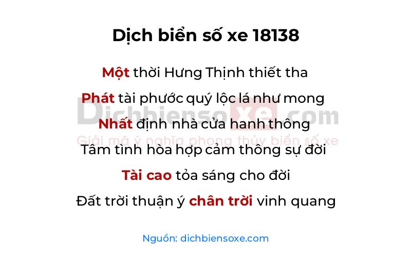 Dịch thơ biển số 18138