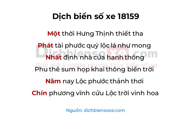 Dịch thơ biển số 18159