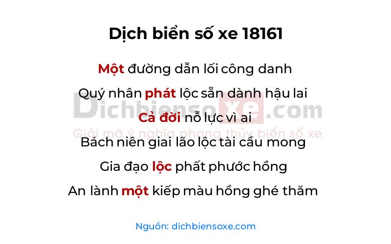 Dịch thơ biển số 18161