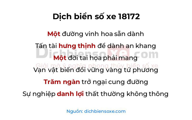 Dịch thơ biển số 18172