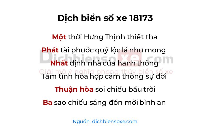 Dịch thơ biển số 18173