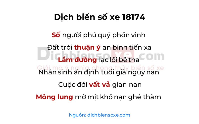 Dịch thơ biển số 18174