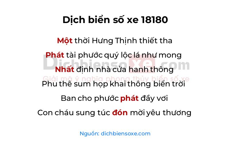 Dịch thơ biển số 18180