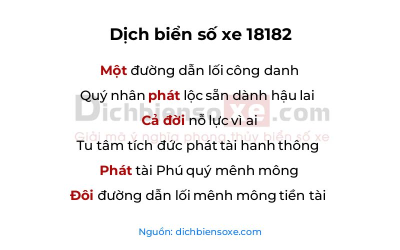 Dịch thơ biển số 18182