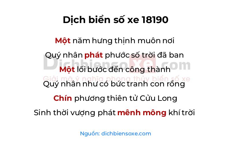 Dịch thơ biển số 18190