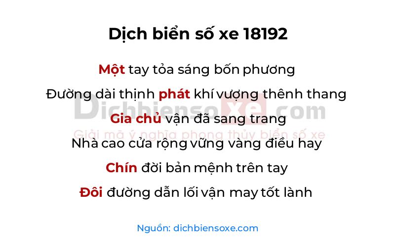 Dịch thơ biển số 18192