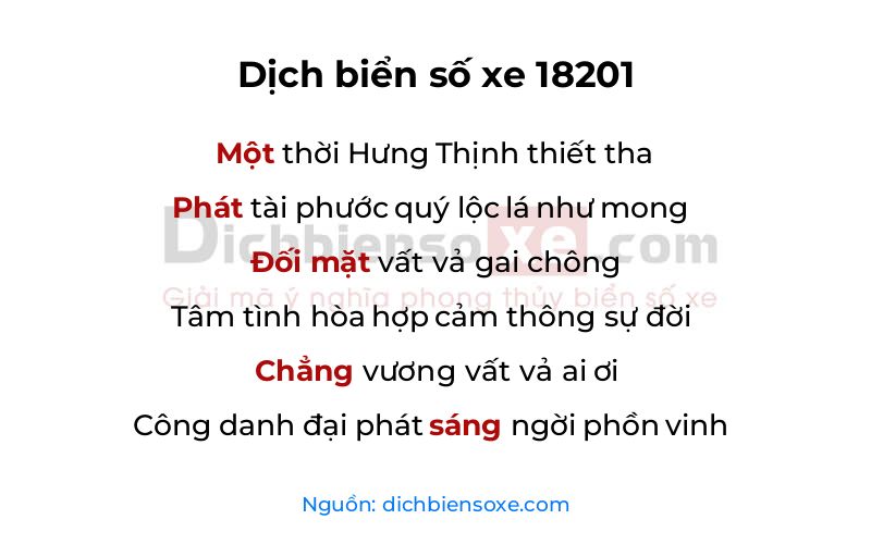 Dịch thơ biển số 18201