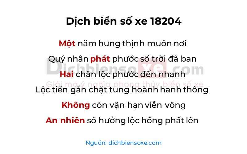 Dịch thơ biển số 18204