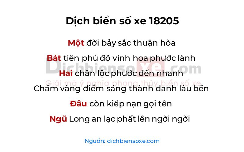 Dịch thơ biển số 18205