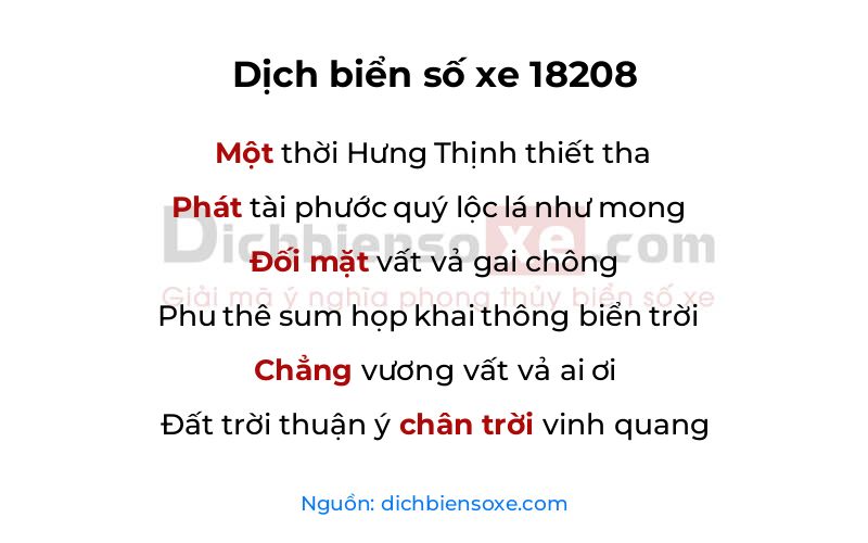 Dịch thơ biển số 18208