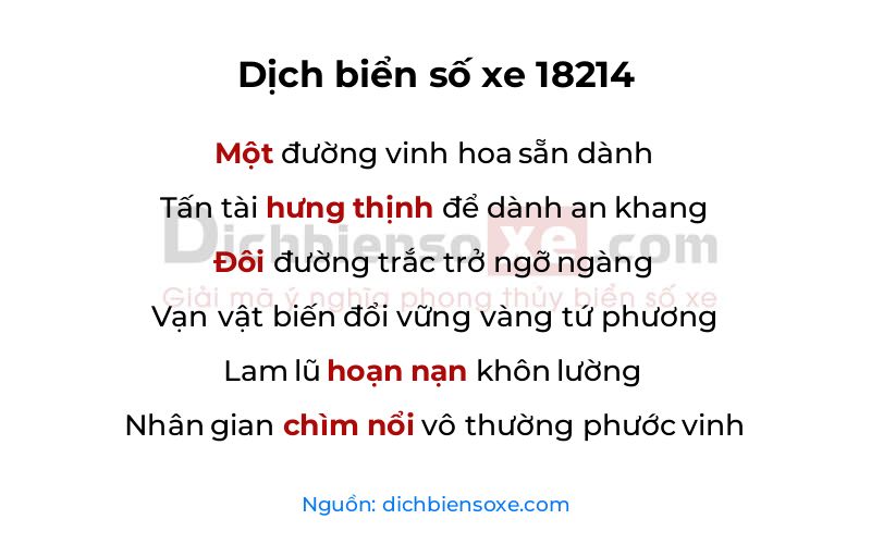 Dịch thơ biển số 18214