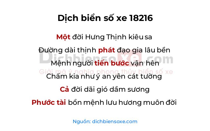 Dịch thơ biển số 18216