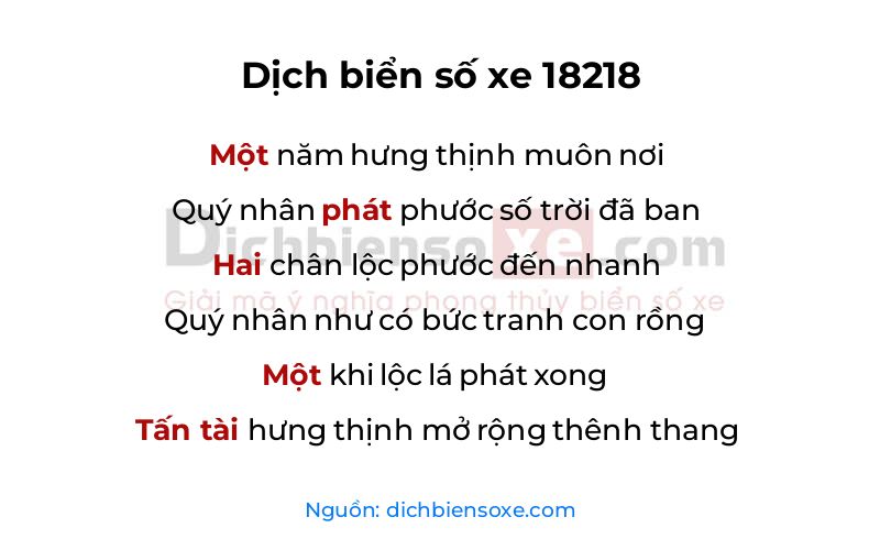 Dịch thơ biển số 18218