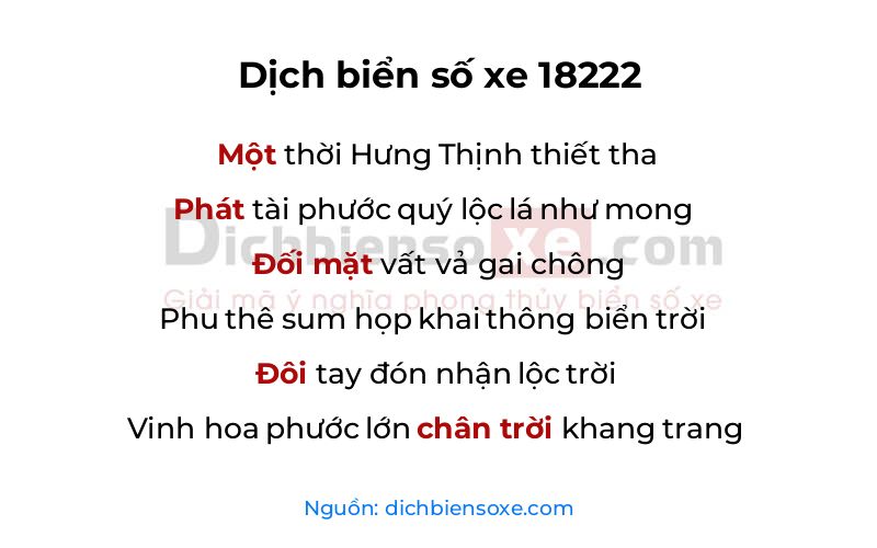Dịch thơ biển số 18222