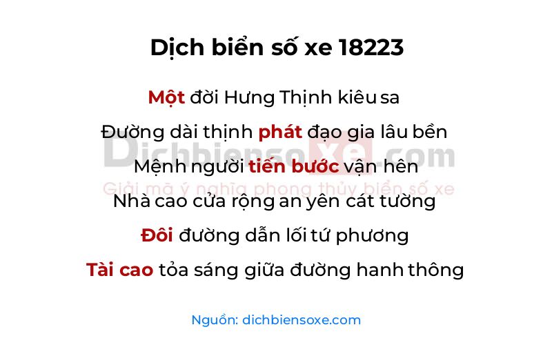 Dịch thơ biển số 18223