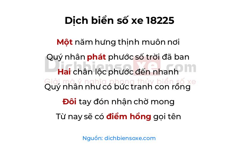 Dịch thơ biển số 18225
