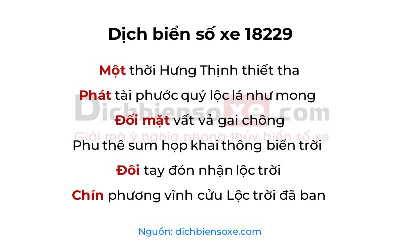 Dịch thơ biển số 18229