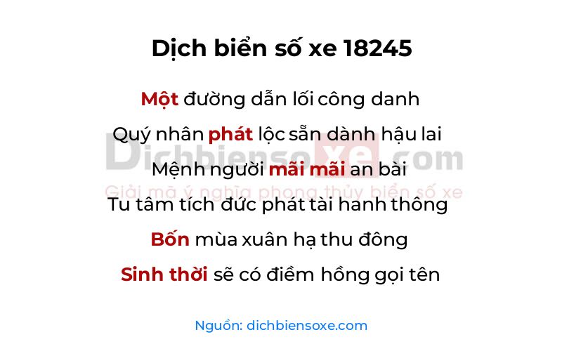 Dịch thơ biển số 18245