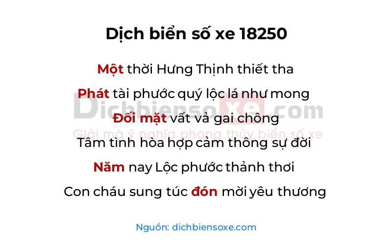 Dịch thơ biển số 18250