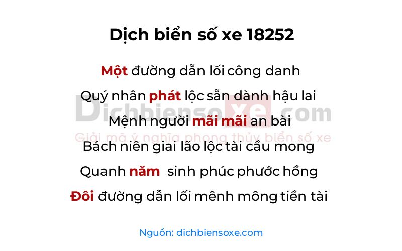Dịch thơ biển số 18252