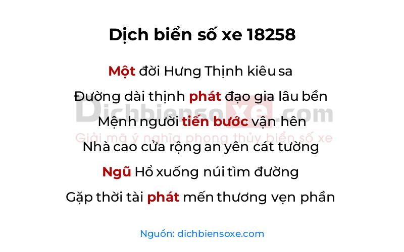 Dịch thơ biển số 18258