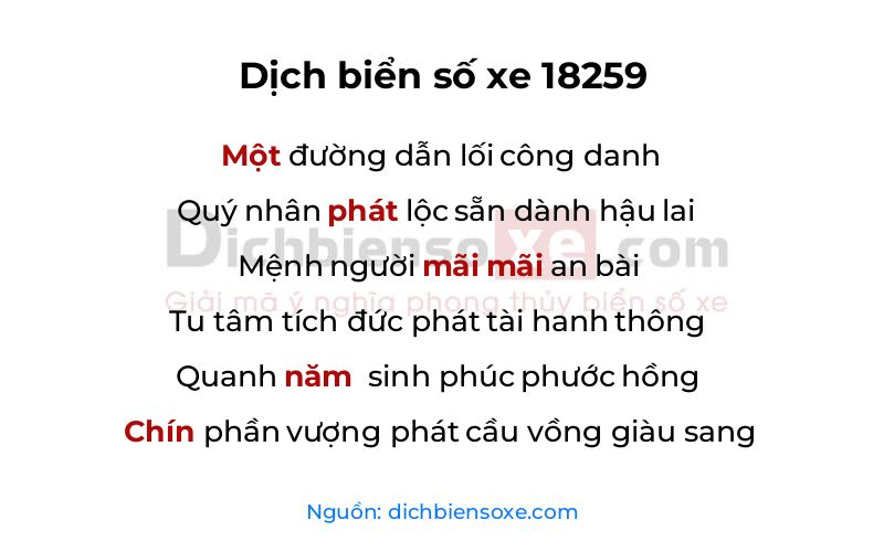 Dịch thơ biển số 18259
