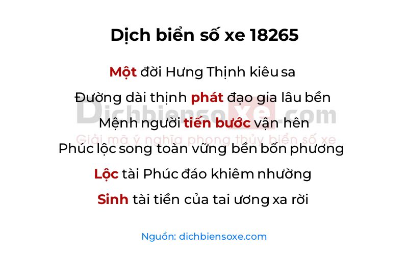 Dịch thơ biển số 18265