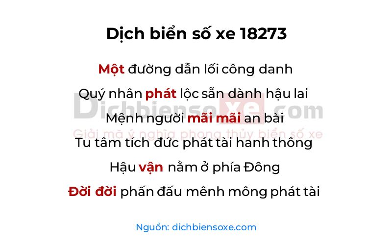 Dịch thơ biển số 18273