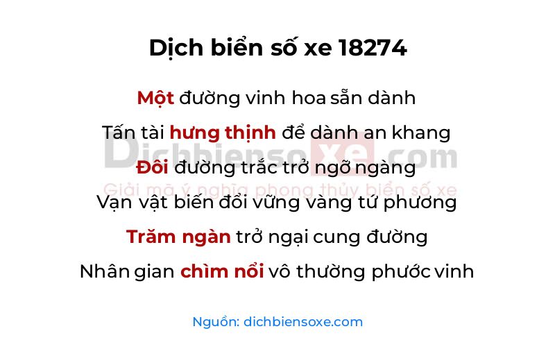 Dịch thơ biển số 18274