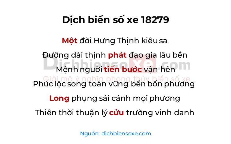 Dịch thơ biển số 18279