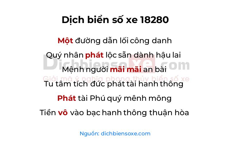 Dịch thơ biển số 18280