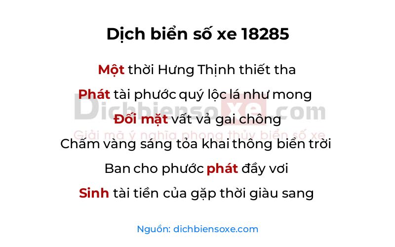 Dịch thơ biển số 18285
