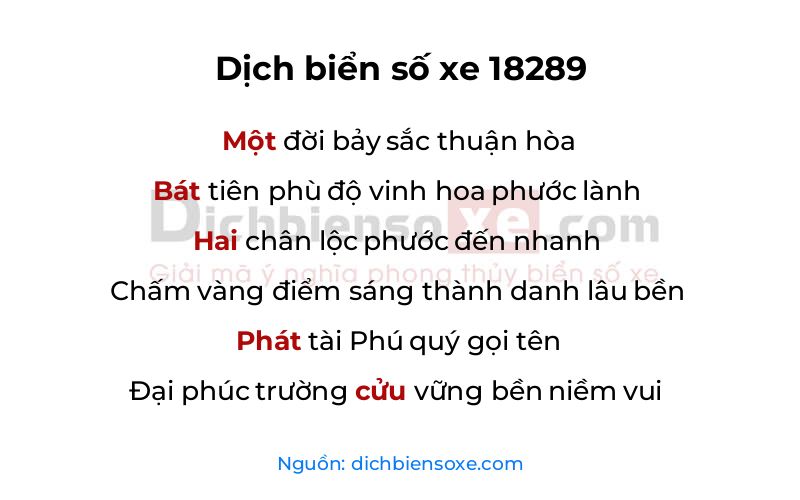 Dịch thơ biển số 18289