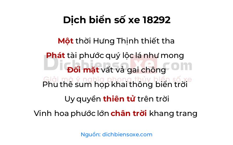 Dịch thơ biển số 18292