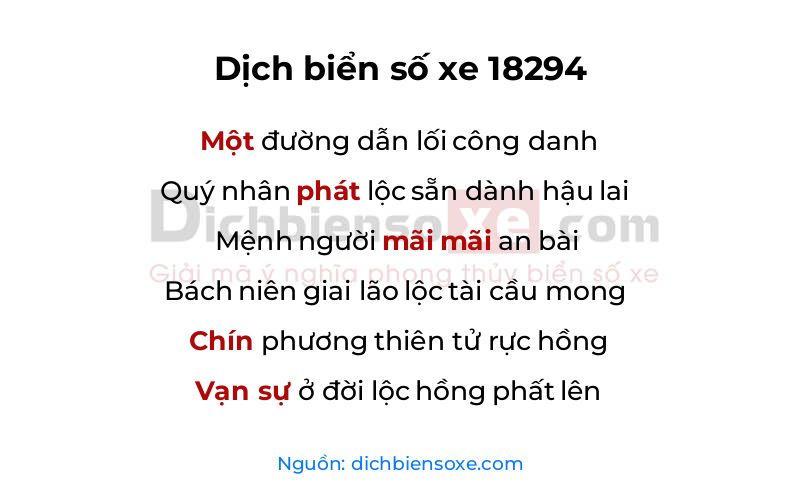 Dịch thơ biển số 18294