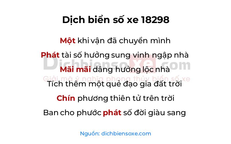 Dịch thơ biển số 18298