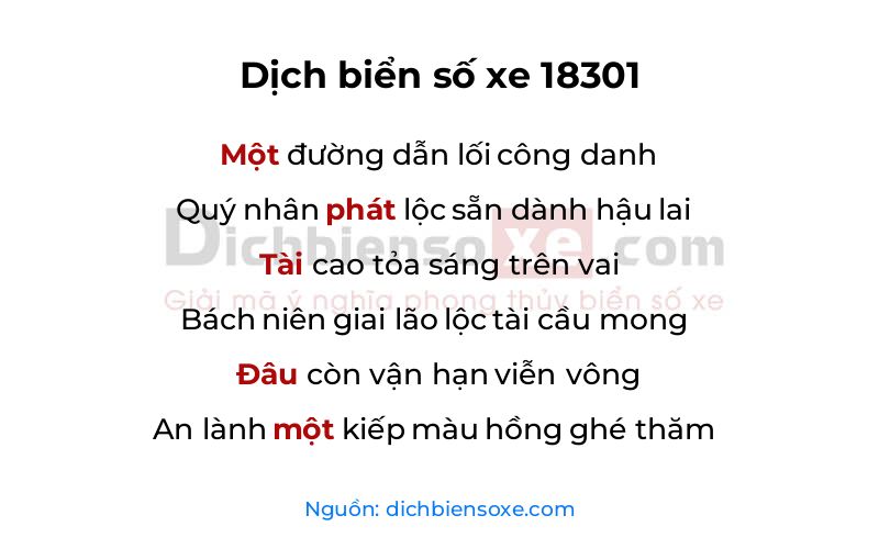 Dịch thơ biển số 18301