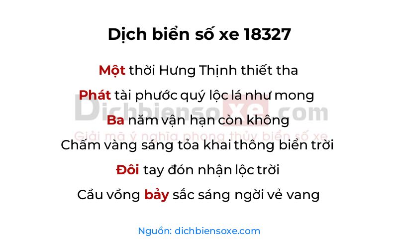 Dịch thơ biển số 18327