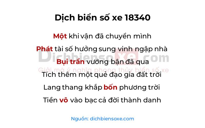 Dịch thơ biển số 18340